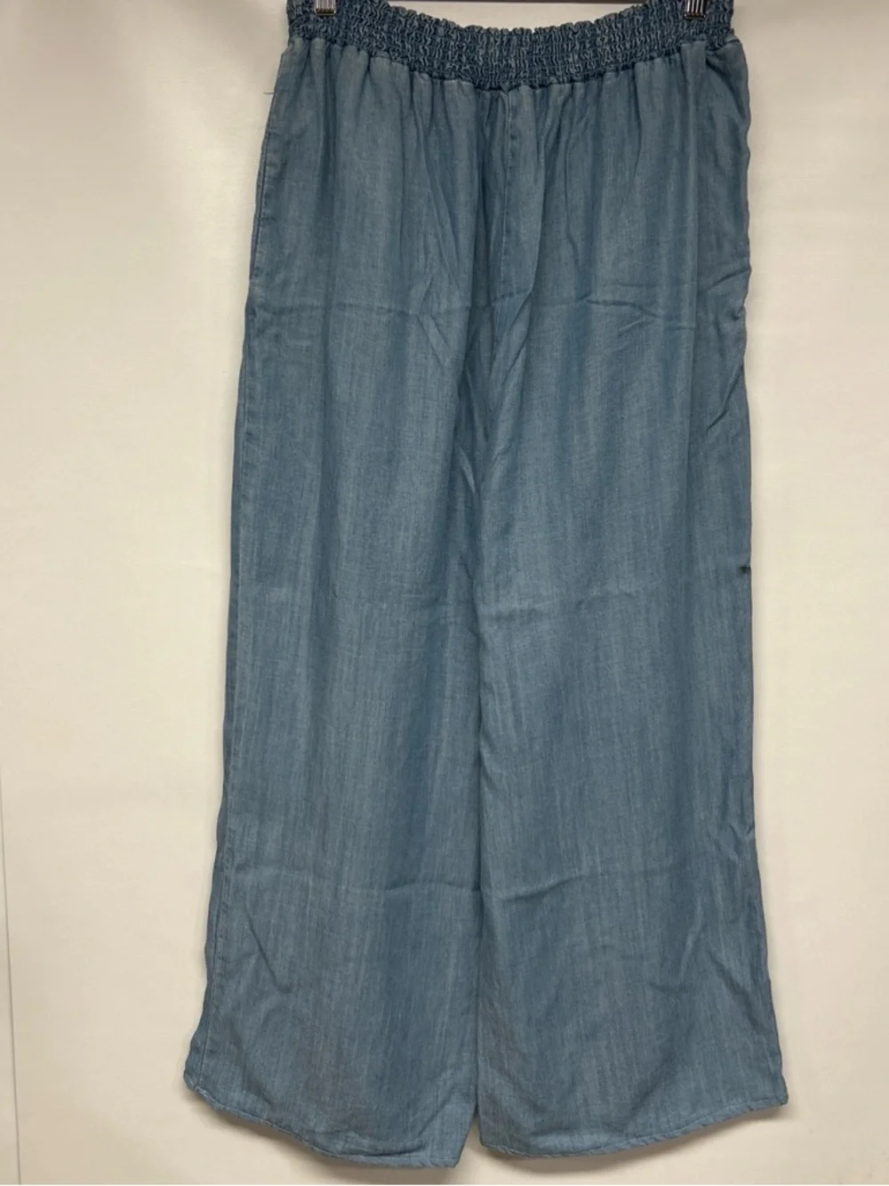 Denim Light Blue Smocked Waist Wide Leg Pants - Picture 3 of 4